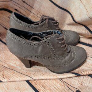 FIONA Taupe Lace-Up Brogue Oxford Shoes Heels Size 5